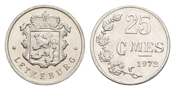 Люксембург 25 сантимов 1972 Герцог Жан (1964-1999) KM 45a алюминий aUNC 4643-527