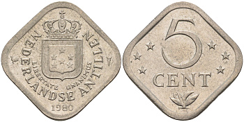 Нидерландские Антилы 5 центов 1980 Юлиана (1948-1980) KM 13 медно-никель 4595-443