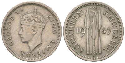 Южная Родезия 3 пенса 1947 Георг VI (1936-1952) KM 16b медно-никель 4617-121