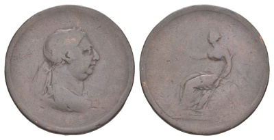 Великобритания 1 пенни 1806-1807 Георг II (1727-1760) KM 663, Spink 3780 медь 4634-911