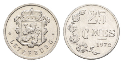 Люксембург 25 сантимов 1972 Герцог Жан (1964-1999) KM 45a алюминий aUNC 4643-527