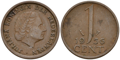 Нидерланды 1 цент 1956 Юлиана (1949-1980) KM 180 бронза    4598-165