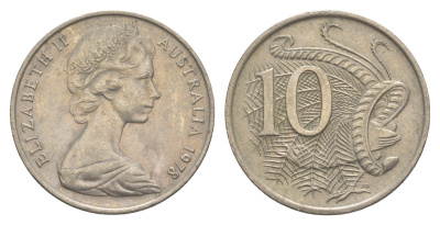 Австралия 10 центов 1978 Елизавета II (1952-2022), птица лирахвост KM 65 медно-никель 4364-533