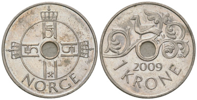 Норвегия 1 крона 2009 Харальд V (1991-) KM 462 медно-никель 4561-317