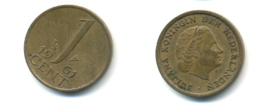 Нидерланды 1 цент 1961 Юлиана (1948-1980) КМ 180 бронза 80-957