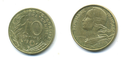 ФРАНЦИЯ 10 САНТИМОВ 1981 ТИП MARIANNE KM 929 медь алюминий никель 84-1628