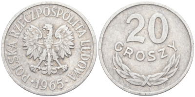 ПОЛЬША 20 ГРОШЕЙ 1965 MW KM А47 алюминий 106-433