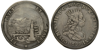 Тоскана 1 пиастра 1699 Козимо III Медичи Dav. 4215 серебро 10-017-47