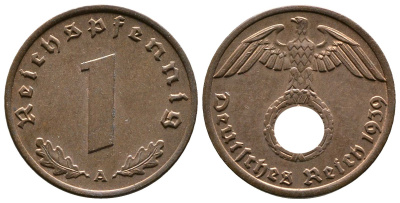 Германия 1 рейхспфенниг 1939 A KM 89, J. 361 бронза    220-363