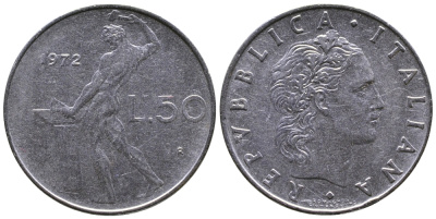 ИТАЛИЯ 50 ЛИР 1972 R, КУЗНЕЦ KM 95.1 сталь 3333-834