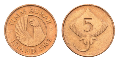 Исландия 5 эйре 1981 год-тип KM 24 бронза UNC M83-07