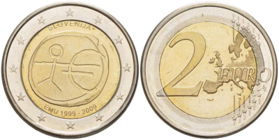 Словения 2 евро 2009 10 лет монетарной политики ЕС (EMU) и введения евро KM 82 биметалл UNC 4517-734