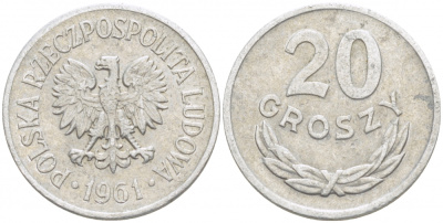 Польша 20 грошей 1961 MW KM А47, Parchimowicz 208b алюминий 4532-432