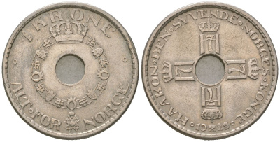 Норвегия 1 крона 1925 Хокон VII (1905-1957) KM 385 медно-никель 77-616