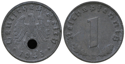 Германия 1 рейхспфенниг 1943 B KM 97, J. 369 цинк 4668-1149