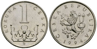 Чехия 1 крона 1994 KM 7 сталь плакированная никелем 4173-1167