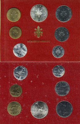 Ватикан набор из 8 монет 1978 1, 2, 5, 10, 20, 50, 100, 500 лир, в оригинальном буклете KM MS83 серебро UNC 8-1-01-25