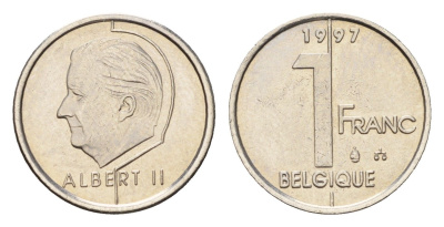 Бельгия 1 франк 1997 Belgique, Альберт II (1993-2013) KM 187 сталь плакированная никелем UNC 4617-959