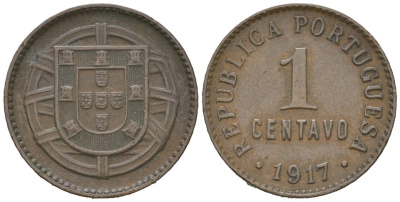Португалия 1 сентаво 1917 KM 565 бронза 4611-235