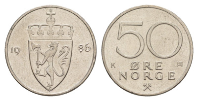 Норвегия 50 эре 1986 Улаф V (1957-1991) KM 418 медно-никель UNC 4635-512