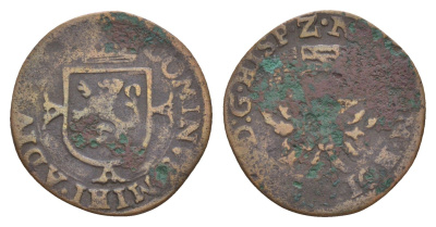Испанские Нидерланды (графство Голландия, голландские государства) 1 дуит ND (1573-1579) Филипп II (1556—1581) Gelder 264.11 и Ver 56.8 медь 413-2633
