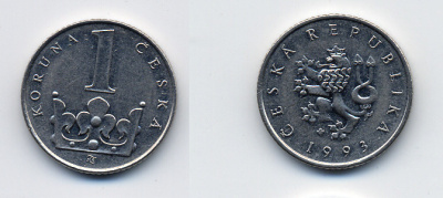 ЧЕХИЯ 1 КРОНА 1993 KM 7 сталь плакированная никелем 46-1014