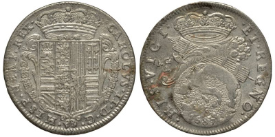 Неаполь и Сицилия тари (2 карлини) 1687 Карл II Испанский серебро 00-822-22