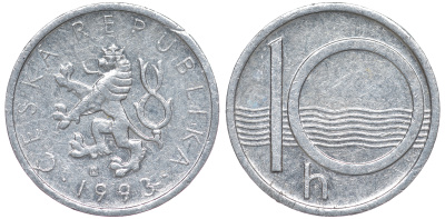 ЧЕХИЯ 10 ГЕЛЛЕРОВ 1993 KM 6 алюминий 45-444