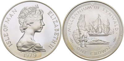 Остров Мэн 1 крона 1979 1000 летие Тинвальду (парламенту), солдат KM 49a серебро UNC 11-171-34