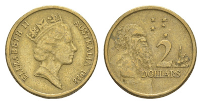 Австралия 2 доллара 1988 абориген, Елизавета II (1952-2022) KM 101 алюминиевая бронза 4652-234