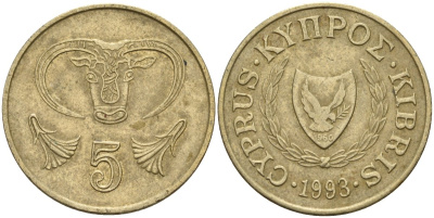 Кипр 5 центов 1993 KM 55.3 никель латунь 4141-1026