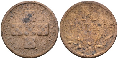 Португалия 10 сентаво 1947 KM 583 бронза 4588-437