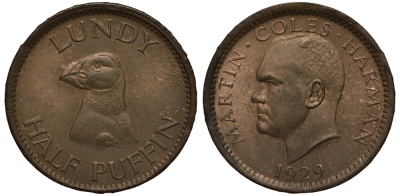 Остров Ланди 1/2 паффина 1929 Мартин Колес Харман KM Tn 1, Seaby 7849 бронза UNC 1525-832