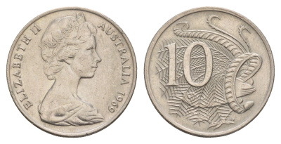 Австралия 10 центов 1969 Елизавета II (1952-2022), птица лирахвост KM 65 медно-никель 4657-137