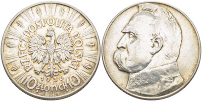 Польша 10 злотых 1936 w, Юзеф Пилсудский KM 29, Parchimowicz 124c серебро 5010-1112