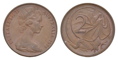 Австралия 2 цента 1978 Елизавета II (1952-2022), плащеносная ящерица KM 63 бронза 4655-1245