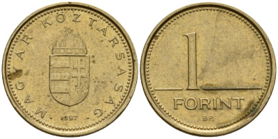 Венгрия 1 форинт 1997 KM 692 латунь 4154-1119