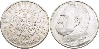 Польша 10 злотых 1937 w, Пилсудский KM 29, Parchimowicz 124d серебро 5010-1113