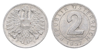 Австрия 2 гроша 1957 KM 2876 алюминий 4564-667