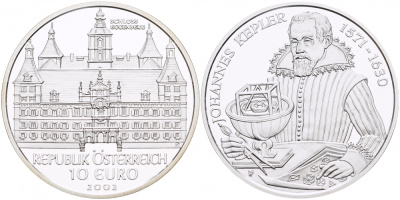Австрия 10 евро 2002 замок Эггенберг, Иоганн Кеплер KM 3099 серебро PROOF 1087-3-64