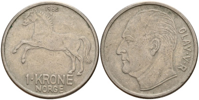 Норвегия 1 крона 1966 Улаф V (1958-1991) KM 409 медно-никель 4150-856