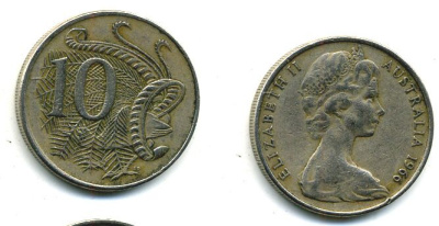 Австралия 10 центов 1966 Елизавета II (1952-), птица лирахвост KM 65 медно-никель 46-1313
