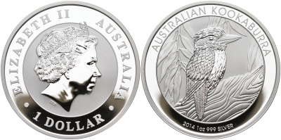 Австралия 1 доллар 2014 Австралийская кукабара KM NEW серебро PROOF 02-207-34