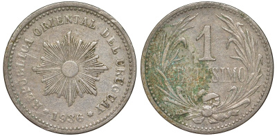 Уругвай 1 сентесимо 1936 KM 19 медно-никель 4588-749
