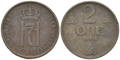 Норвегия 2 эре 1936 Хокон VII (1905-1957) KM 371 бронза 3955-161