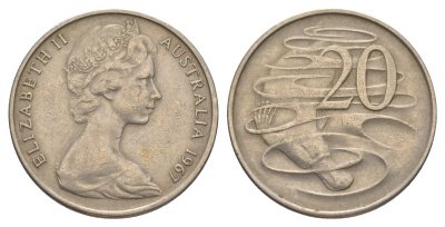 Австралия 20 центов 1967 Елизавета II (1952-2022), утконос KM 66 медно-никель 4384-1136