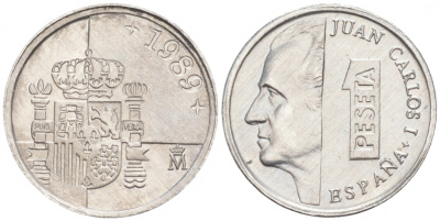 ИСПАНИЯ 1 ПЕСЕТА 1989 ХУАН КАРЛОС I (1975-) KM 832 алюминий 4549-519