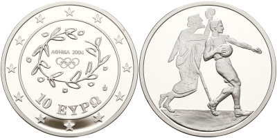 Греция 10 евро 2004 XXVIII летние Олимпийские игры 2004 года в Афинах, гандбол KM 205 серебро PROOF 11-244-32