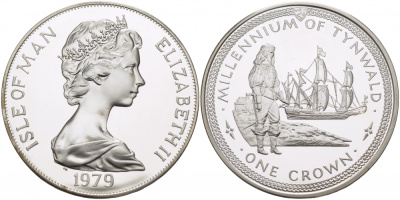 Остров Мэн 1 крона 1979 1000 летие Тинвальду (парламенту), солдат КМ 49a серебро PROOF 1081-6-22