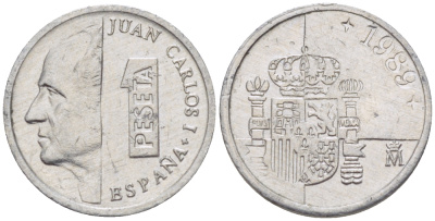 ИСПАНИЯ 1 ПЕСЕТА 1989 ХУАН КАРЛОС I ( 1975-) KM 832 алюминий 4181-1048